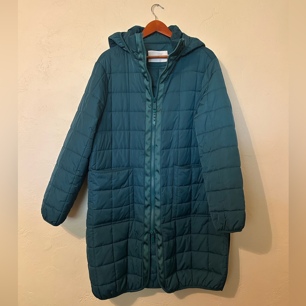 Rebecca Minkoff Quilted Hooded Puffer Jacket In Deep Sea Size Large